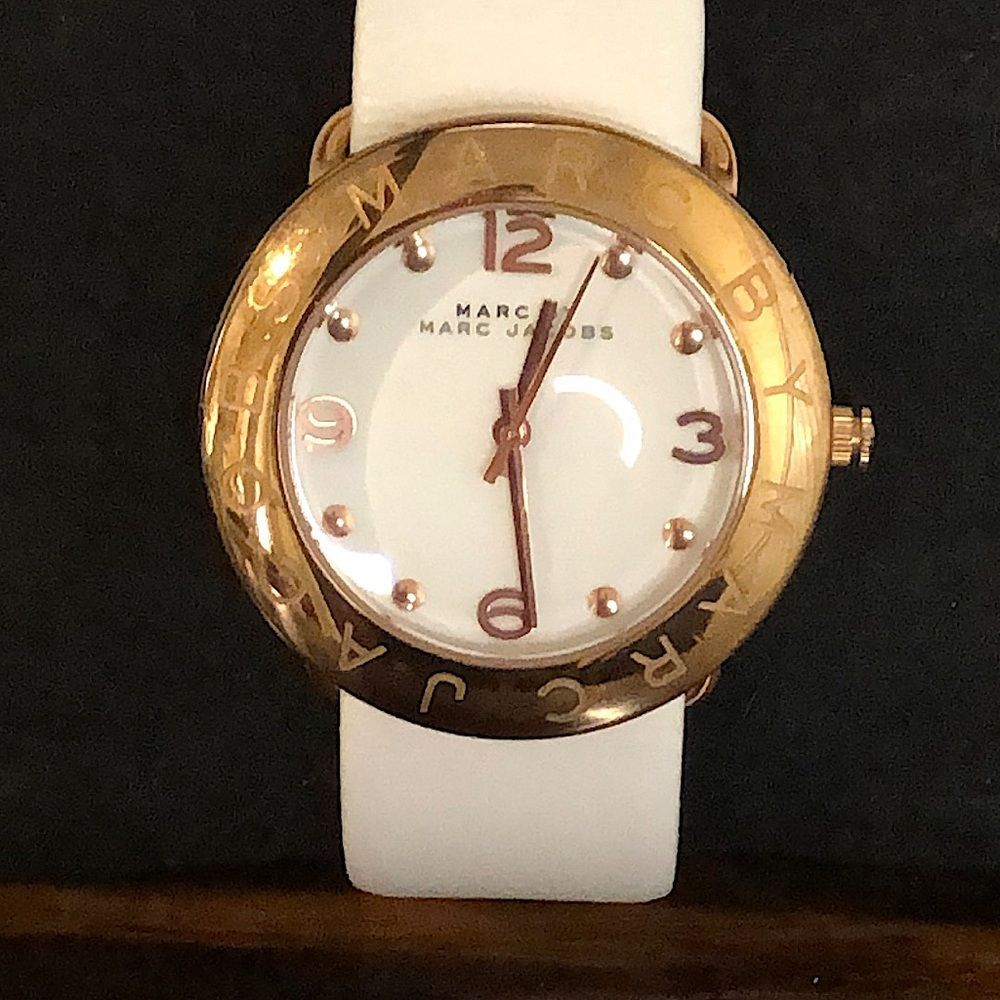 Marc Jacobs Rose Gold  White Leather Large Dial Watch Nwot